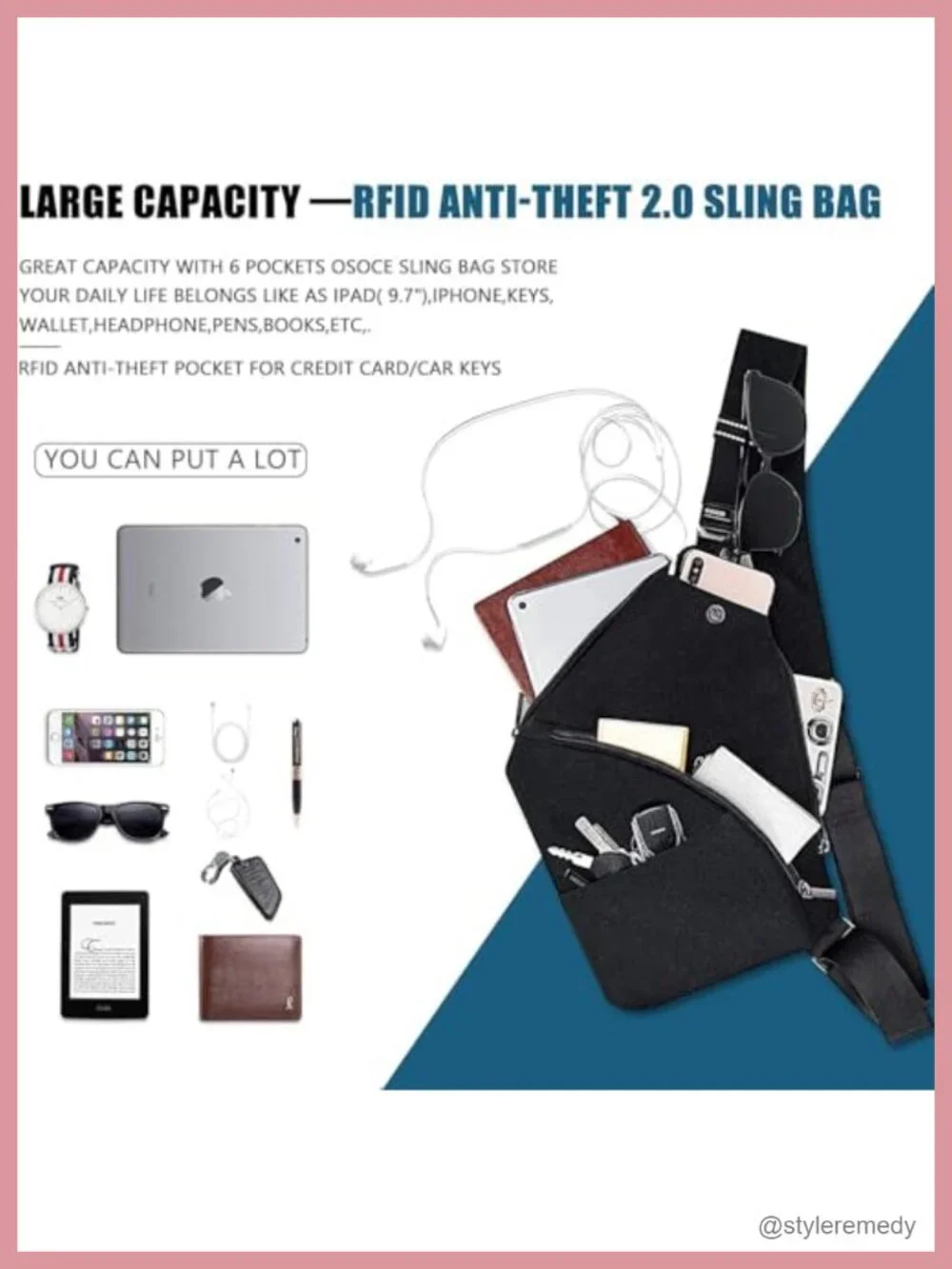 Nylon Sling Bag with RFID Blocking, Quick-Release Buckle, Anti-Theft Crossbody,